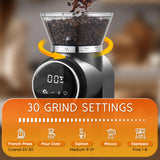 Ollygrin Conical Burr Coffee Grinder Electric, Compact Coffee Grinder for Home Use,Burr Mill Grinder with 30 Precise Grinding Sizes, Touch Panel, Removable Burr & Coffee Container, 2-12 Cups