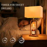 PoKat Farmhouse Table Lamps with Candle Warmer & Timer for Bedroom, Wood-Like Bedside Lamps Set of 2 for Night Stands, 21.5'' Bedroom Lamps Decor for Living Room, Corded Eletric, No Battery