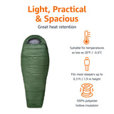 Amazon Basics Sleeping Bag for Adults, Mummy Style, Cold Weather, Olive Green Amazon Basics