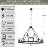 ELGOBST Wagon Wheel Chandelier 40In 22-Light Height Adjustable Large Modern Industrial Black Farmhouse Chandeliers and Dining Room Living Room Ceiling Pendant Island Light Fixture