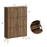 NOVAMAISON Shoe Cabinet with 3 Flip Drawer, Mid Century Shoe Cabinet Storage for Entryway Slim, Hidden Shoe Storage Cabinet, Freestanding Shoes Rack Organizer for Entryway, Walnut
