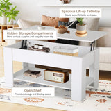 BIQWBIC Modern Coffee Table, White, Lift Top, Wooden, Storage Shelf, 28x28x24 inches