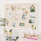 Miratino Large Bulletin Board 48x36 inch with Linen Cork Boards Wall Decor Hanging Pin Wood Framed Display Bulletin Cork Photo Picture Board Light for Room School Office 30-Pushpin White