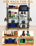 Ghosthorn Fishing Rod Holders for Garage Fishing Pole Holders Up to 10 Rods, Containers Included, Tackle Box Reel Storage Fishing Pole Rack Rotating Cart Fishing Gear Equipment Organizer
