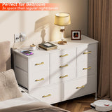 YILQQPER Wide Dresser for Bedroom TV Stand Entertainment Center with Large Chest of 9 Drawers for 50'' TV with Leather Front, Metal Handles for Closet, Entryway, Living Room, Glacier White