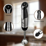 Camic Hand Blender, Cordless Immersion Blender with 6 Speeds, 4 in 1 Portable Mixer Electric Handheld Mixer with Blender, Chopper, Whisk, Frother for Soup, Smoothies, Baby Food and Puree (Black)