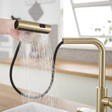 Gold Kitchen Faucets with Pull Down Sprayer,Waterfall Kitchen Sink Faucet,Commercial Utility Stainless Steel Kitchen Faucets,Single Handle Kitchen Sink Faucet with Pull Down Sprayer for 3 Function