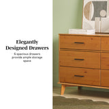 Walker Edison Sloane 6-Drawer Solid Wood Dresser with Metal Handles, 52 Inch, Caramel