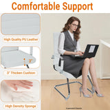 Sidanli Desk Chair No Wheels, Leather Guest Chair with Mid Back Ergonomic Support & Sled Base for Office Reception Conference Room, 2 Pack, White
