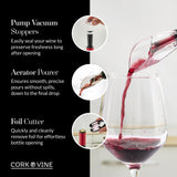 Cork & Vine Rechargeable 7-Piece Electric Wine Opener Set – Automatic Corkscrew with Charging Base, Wine Aerator Pourer, Foil Cutter & Vacuum Wine Stoppers – Wine Accessories Gift Set