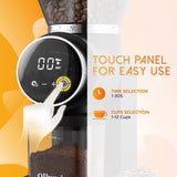 Ollygrin Conical Burr Coffee Grinder Electric, Compact Coffee Grinder for Home Use,Burr Mill Grinder with 30 Precise Grinding Sizes, Touch Panel, Removable Burr & Coffee Container, 2-12 Cups