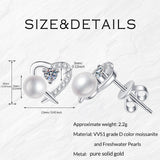 MBSUUH Real Solid Gold Heart Stud-Earrings with D Color Vvs1 Clarity Round Cut Moissanite Pearl Jewelry for Women Men(pearl)