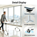 Folding Conference Table with Wheels, Flip Top Mobile Training Table, Heavy Duty Modular Seminar Desk with Locking Casters, Space Saving Nesting Meeting Table for Office Classroom Home,White,47in,1