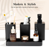 YMXYJM Bathroom Accessories Set, 4 Pcs Bathroom Accessory Set, Soap Dispenser, Toothbrush Holder, Qtip Holder Set, Bathroom Sets Complete, Bathroom Sink Set for Modern Home,Matte Black