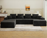 Living&Giving 128" U-Shaped Cloud Sectional Couch for Living Room, Cloud Boneless Couch-No Assembly with Reversible Chaise, Customizable 4-Seat Modular Sectional Sofa with 3 Ottoman, Black