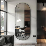 ZHUNFA Arched Full Length Floor Mirror, Oval Full Floor Mirror, Large Wall Mounted Arched-Top Body for Living Room, Bedroom, Bathroom, Entryway, Dressing Room (Black, 64 * 21)