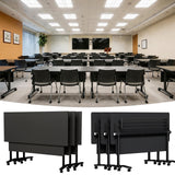 QXYXSM Folding Conference Table, Conference Room Table with Modesty Panel, Flip Top Mobile Training Table, Modular Rolling Meeting Tables for Training Room, Seminar(6, Deep Iron Gray, 47.2in