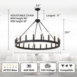 ZBMYRBZJ Black Wagon Wheel Chandelier 40 inch,20-Light Farmhouse Wagon Wheel Chandeliers Round Industrial Ceiling Light fixtures for Porch high Ceilings Living Dining Room Foyer Entryway