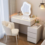 Quvex 31.5" Compact Makeup Vanity Desk with LED Cloud Mirror & Ambient Light, Sintered Stone Top Vanity Table, 5 Drawers, Petal Chair, Extendable & Reversible Dressing Table, Wall-Flush Design, White