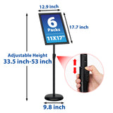 VAIIGO 6Packs 11x17 Inch Adjustable Pedestal Poster Sign Stand, Heavy Duty Floor Standing Sign Holder Stand Aluminum Snap Open Frame for Vertical and Horizontal View Sign Displayed(Black)