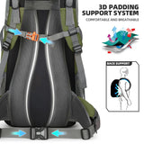 King'sGuard 70L Hiking Backpack with Rain Cover Lightweight Waterproof Travel Camping Backpack Large Backpacking Pack for Men and Women (Army Green)