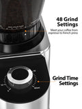 Aromaster Burr Coffee Grinder with 48 Gind Settings, Conical Coffee Bean Grinder for Home Use,Stainless Steel,40 Seconds Adjustable Timer,Anti-static,Easy to Clean with Brush