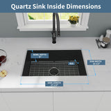MONSINTA Black Kitchen Sink, Matte Black Granite Composite Kitchen Sinks with Accessories, 30 Inch Undermount Quartz Stone Kitchen Sinks, 30" x 19" x 9" Large and Deep Single Bowl Kitchen Sinks