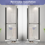 EASYWORC Frameless Pivot Shower Door 26"-28" W x 72" H, Swing Shower Glass Doors with Nano Explosion-Proof Film Tempered Glass 1/4"(6mm) Reversible Installtion, Matte Black Finish