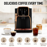 Zulay Kitchen Magia Clasica Automatic Espresso Machine with Built-In Grinder, Touch Panel Coffee Maker, Steam Wand Milk Frother, Adjustable Strength, Self-Cleaning, Black & Copper (13" x 17.7" x 9.4")
