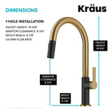 KRAUS Oletto High-Arc Single Handle Pull-Down Kitchen Sink Faucets in Brushed Brass/Matte Black, Kitchen Faucets with Pull Down Sprayer, KPF-2820BBMB