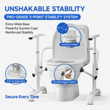 Onpickly Toilet Safety Rails for Seniors, 350lbs Heavy Duty Toilet Safety Frame & Grab Bars, Triple Stability with 2 Suction Cups & Rear Bar, Adjustable Height & Width Toilet Rail