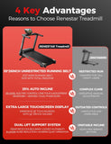 Renestar Treadmill for Home with 25% Auto Incline - 8.5MPH Max Speed, Extra Large LED Touchscreen, 300LBS Capacity, 3.5HP Home Office Treadmills for Running Jogging Walking