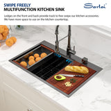 Sarlai 33 Black Kitchen Sink Drop In - 33" x 22" Kitchen Sink Drop In Workstation Topmount Gunmetal Black Stainless Steel 16 Gauge Single Bowl Over Counter Sinks Basin