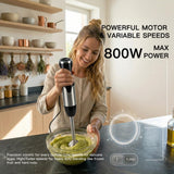 MEGAWISE HB-2062B 5-in-1 Hand Immersion Blender Set, 800W Powerful Stick Blender with Turbo Mode, Variable Speed Control, Stainless Steel Blade, Includes Whisk, Milk Frother, Chopper Bowl & Beaker