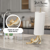 WallCharmers Gold Paper Towel Holder, Metal Toilet or Kitchen Paper Holder for Floor or Countertop, Gold Cat