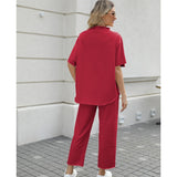SeeLuNa Women's Two Piece Outfits 3/4 Batwing Sleeve Capelet Crew Neck Pullover Top Wide Leg Pants Lounge Set(Wine Red,XL)