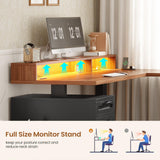 Farmhouse L Shaped Standing Desk, 70.1" x 73.2" Height Adjustable Home Office Executive Desk with Drawers, Power Outlet