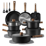CAROTE 24Pcs Nonstick Kitchen Titanium Cookware Sets, Non stick Pots and Pans set, Induction Cookware Set Black