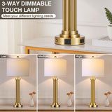 MOUVOVO 28" Tall Modern Table Lamps Set of 2 with USB C+A Ports and AC Outlet, 3 Way Touch Metal Bedside Lamps for Bedroom, Gold Nightstand Lamps for Living Room