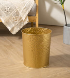 Gold Hammered Metal Trash Can Wastebasket, Decorative Stylish Garbage Can Waste Basket