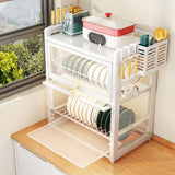 Gdrasuya10 Medium Dish Drying Rack for Kitchen Counter, Stainless Steel Dish Strainer with Cover 2 Tier Kitchen Counter Utensil Holder Drainer Rack Cup Rack (White)