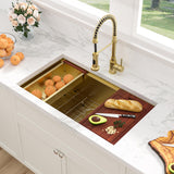 Sarlai 32 Gold Undermount Kitchen Sink - 32" x19" Kitchen Sink Ledge Workstation 16 Gauge Gold Stainless Steel Deep Single Bowl Under Counter Rectangular Sinks Basin