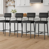 IDEALHOUSE Bar Stools Set of 8 w/Back & Footrest, Counter Height Bar Stools Set of 8 with Thick Cushion & Thickened Metal Legs, Upholstered Counter Height Bar Stools for Island, Counter Bar, Black