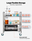 VEVOR Stainless Steel Rolling Cart, 3-Tier Metal Utility Cart with Lockable Wheels, Medical Serving Trolley Clinic Tray, Mobile Service Cart for Hospital, Lab, Restaurant, Kitchen, Salon