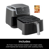 Ninja Air Fryer with Air Crisp | 5 QT Capacity fits up to 4lbs of Fries | 4-in-1 Pro Air Fry, Roast, Reheat, Dehydrate | 400°F Max Temp | 1750 Watts | W/Nonstick Basket & Crisper Plate | Grey | AF141