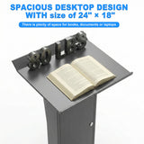 Podium Stand with Wheels, 50.4"Heavy-Duty Mobile Metal Lectern with Storage Cabinets