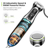 Bonsenkitchen Immersion Blender Handheld with Food Processor, 20 Speeds Hand Blender with Turbo Mode, Stainless Steel Blade, Egg Whisk, Beaker