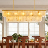 CEENWE Rectangle Alabaster Chandelier, L54 Brass Linear Chandeliers Over Table Pendant Light Modern Mrable Rectangular Chandelier for Kitchen Island Dining Room Living 2-Tier Gold(Include 16 Bulbs)