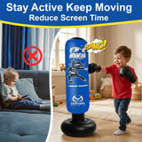Marwan Sports Ninja Kids Punching Bag — Inflatable Sensory Toy & Birthday Gift for Boys & Girls Ages 4-12, 63" Freestanding 5-in-1 Kit, Indoor Apartment-Quiet Sensory-Friendly Active Play