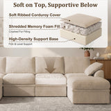 NABUMI 142" Modular Sectional Sofa with Storage, Oversized L-Shaped Boneless Couch with Ottoman, 27" Deep Seat Memory Foam Corduroy 6-Seater Cloud Couches for Living Room, Tool-Free Assembly, Beige